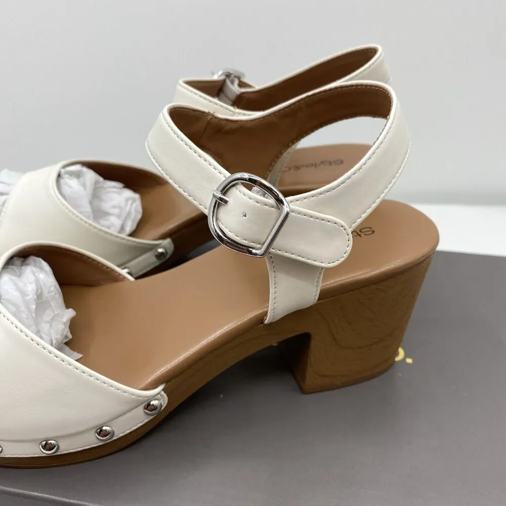 Style & Co. Womens Anddreas Faux Leather Heel Sandals White 6.5 Medium (B,M)